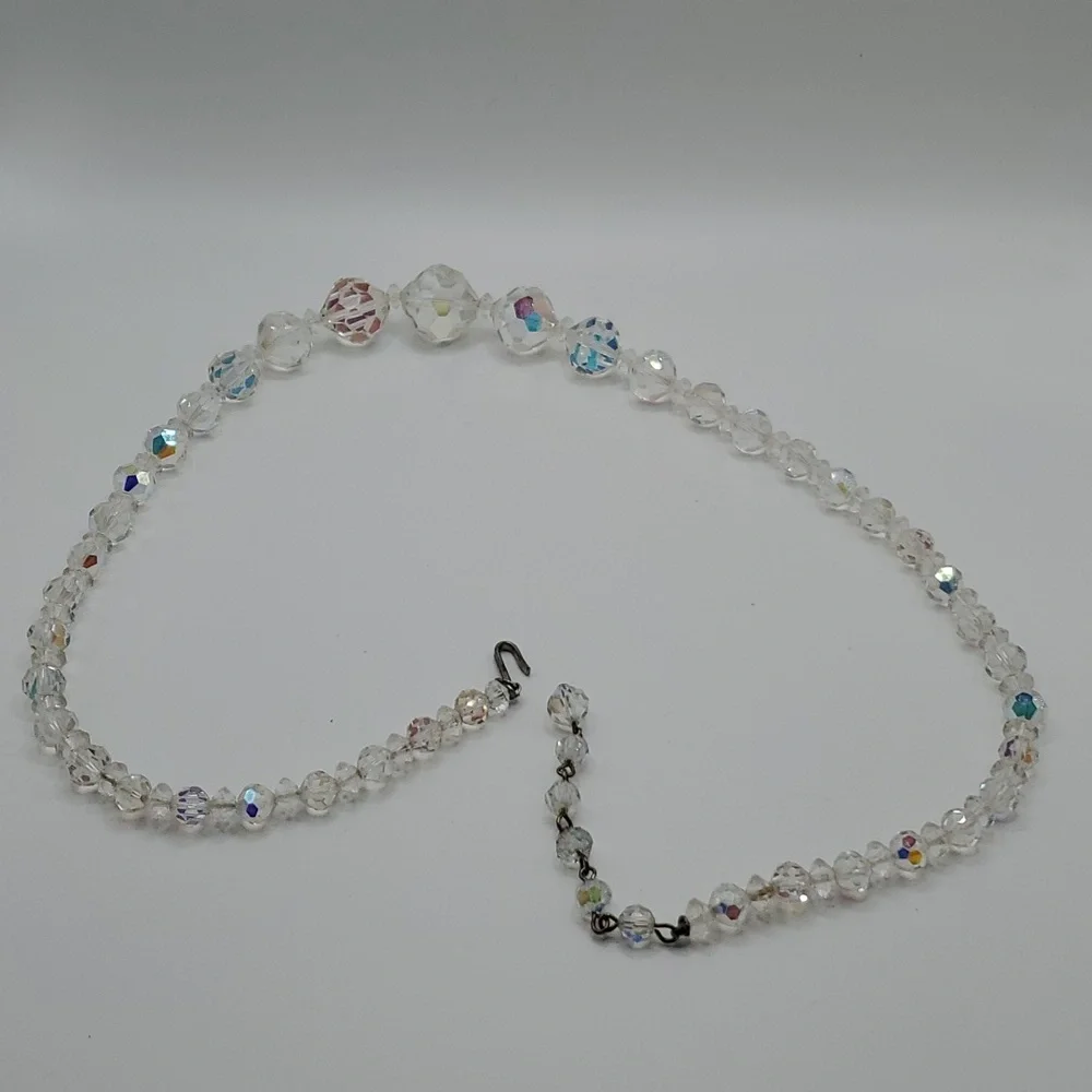 Vintage Faceted Graduated Glass Crystal Aurora Borealis Necklace & Earrings Set - Picture 7 of 7